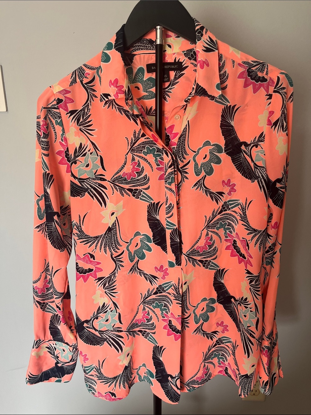 Banana Republic Coral Floral & Bird-Print Button Down Shirt